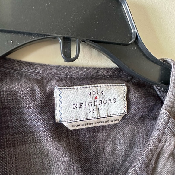 NWOT Your Neighbors Alro Collarless Plaid Button Down - Picture 4 of 6